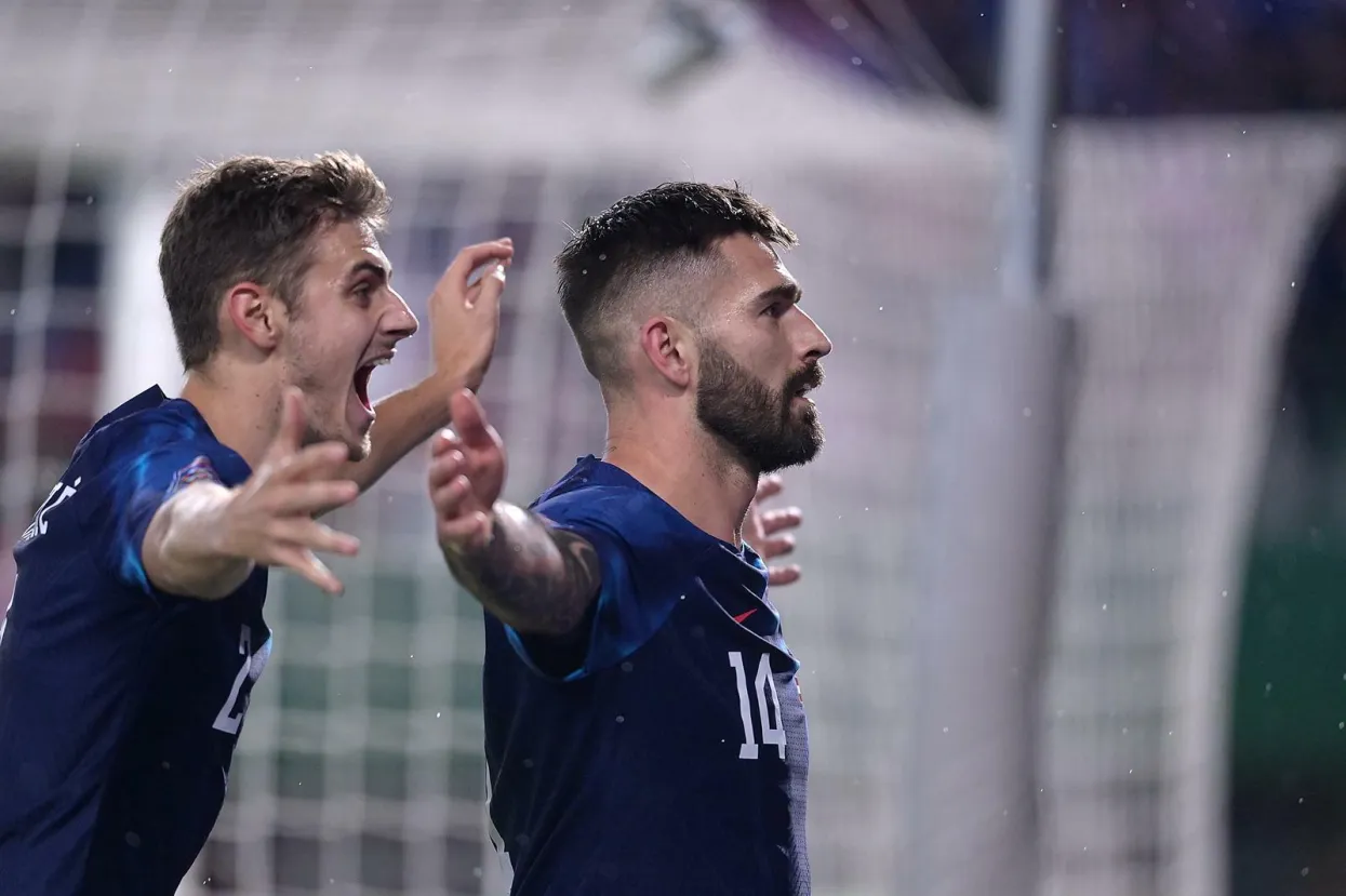 25.09.2022., stadion Ernst Happel, Beč, Austrija - UEFA Liga nacija, Liga A, skupina 1, 6. kolo, Austrija - Hrvatska. Marko Livaja, Josip Stanisiš.