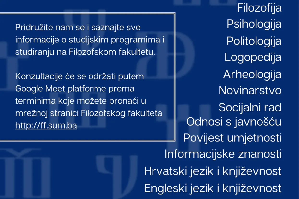 Filozofski fakultet Sveučilišta u Mostaru pokreće mrežne konzultacije za maturante