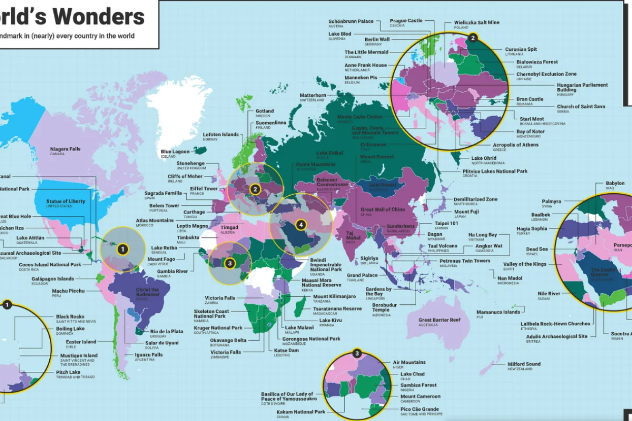 Mapa najpopularnijih znamenitosti u zemljama svijeta