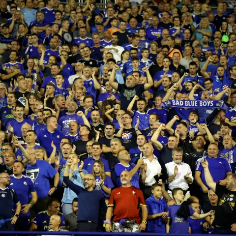 Zabreb, 24.08.2022 - Uzvratna utakmica 4. pretkola nogometne Lige prvaka GNK Dinamo - FC Bodo/Glimt. Na fotografiji navijači Dinama.