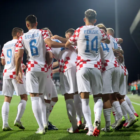 Rijeka, 08.09.2023 - Utakmica kvalifikacija za Europsko nogometno prvenstvo Euro 2024 izmeД'u reprezentacija Hrvatske i Latvije. Na slici slavlje igraДЌa reprezentacije Hrvatske.foto HINA/ Damir SENДЊAR/ ml